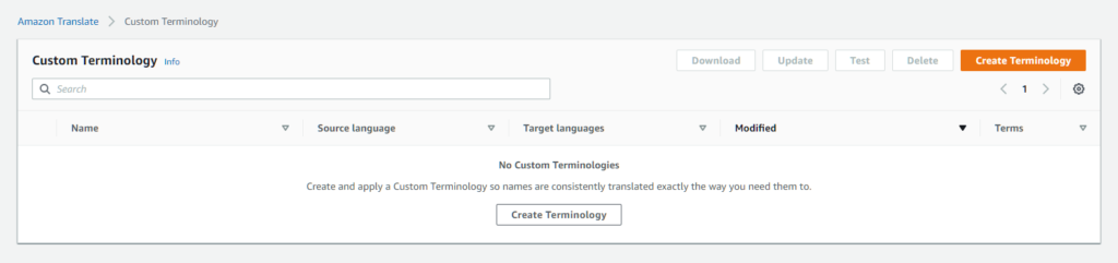 Create Terminology screen