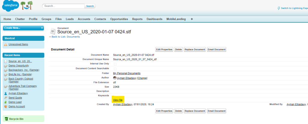 Salesforce Translation Workbench: Click view to download the package